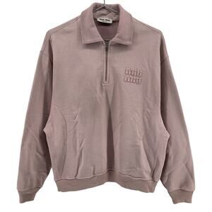 Miu Miu Garment Dyed Alabaster Pink Logo Half Zip Polo Sweatshirt Size XS